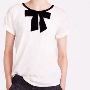 JCrew Cream Cuffed T-Shirt with Black Bow